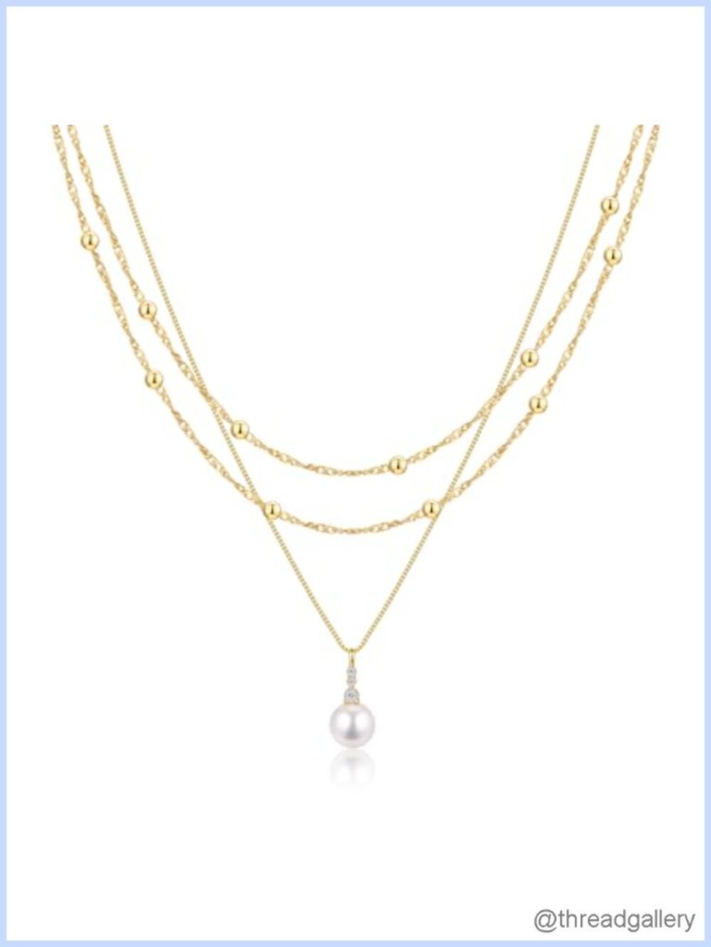 14K Gold Plated Layered Necklace Pearl Cross Pendant Dainty Adjustable Women